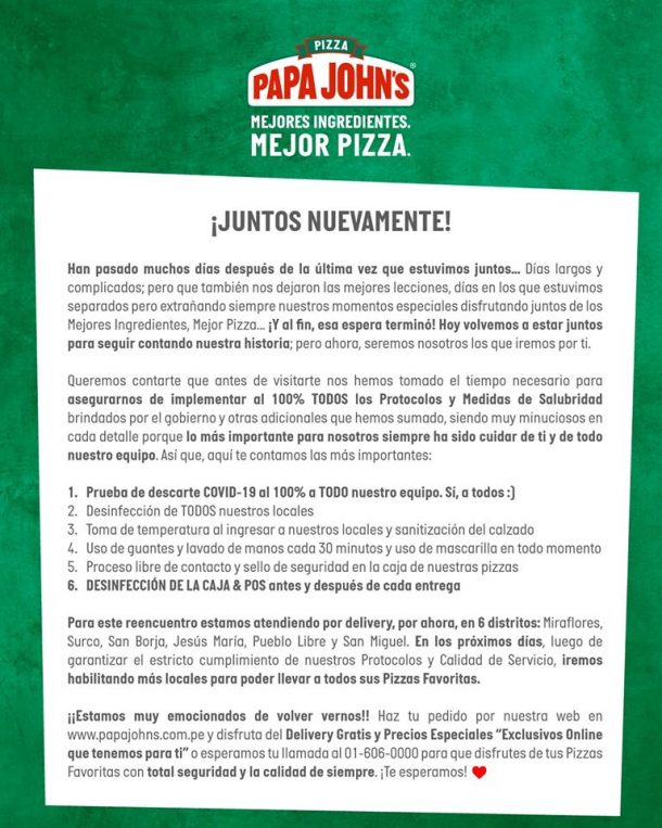 Locales de comida que han reiniciado operaciones por delivery