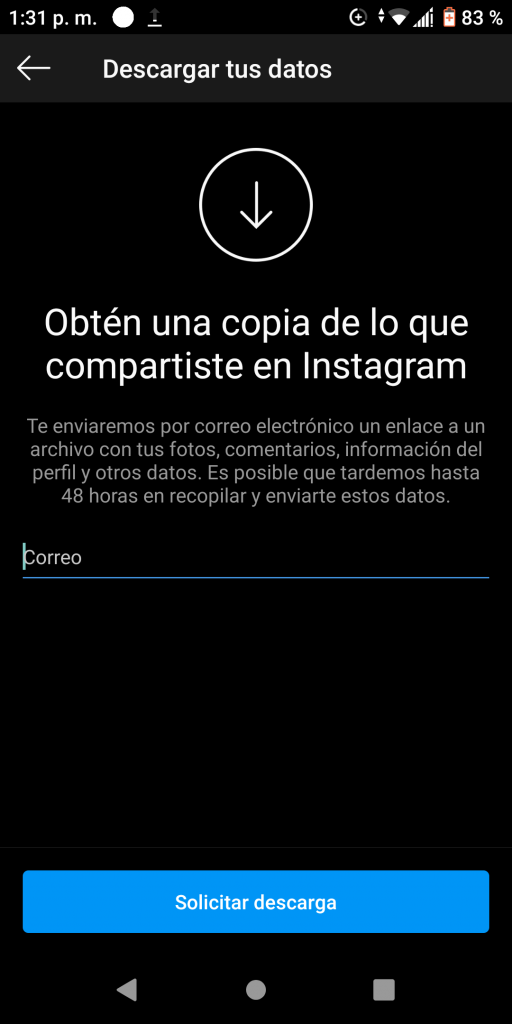 save datos eliminar cuenta instagram